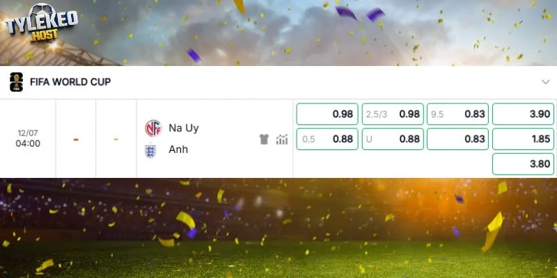 Bảng tỷ lệ kèo chuẩn của trận đấu Na Uy vs Anh